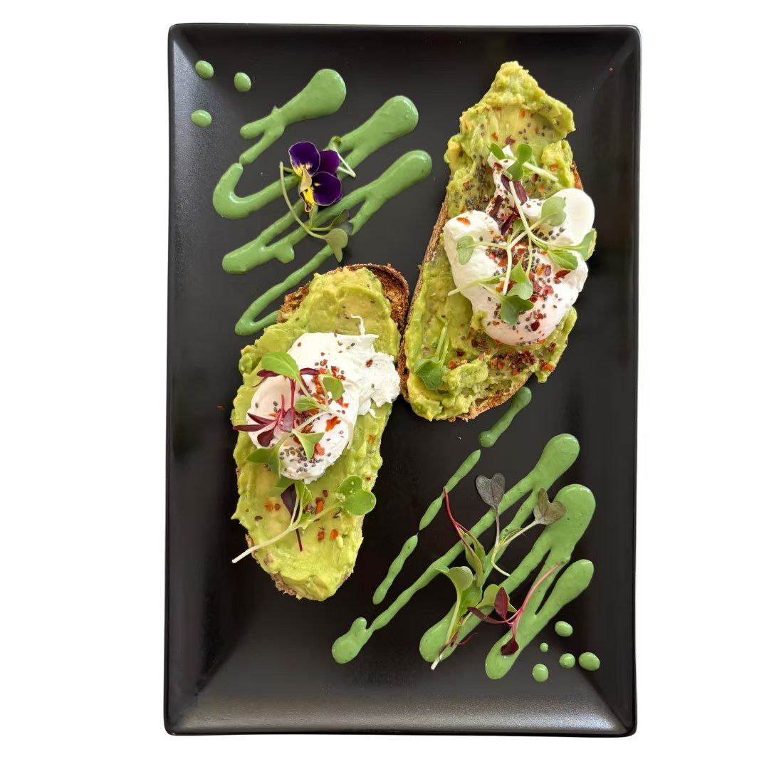 Avoholic: smashed avocado, poached eggs, sprouts and chilli flakes.